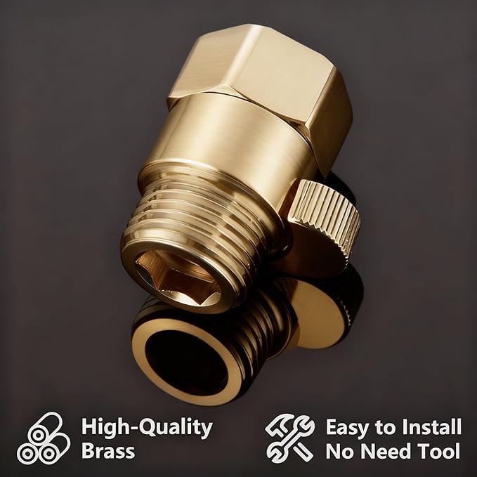 Shower Head Flow Restrictor - G1/2 IPS Brass Shower Shut Off Valve, Water Flow Control Valve Pressure Regulator, RV Hose Flow Restrictor for Toilet Handheld Shower or Bidet Sprayer, Brushed Gold