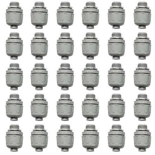 Conduit Connectors, 1/2 Inch Liquid Tight Connector NPT Non-Metallic for PVC Electrical Flexible Conduit Fittings, 180 Degree Straight, UL Listed for Home Outdoor Tubes Tools, Grey (30-Pack)