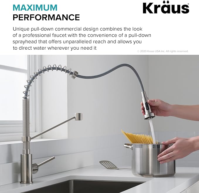 KRAUS Bolden Commercial Style Pull-Down Kitchen Faucet and Purita Water Filter Faucet Combo in Spot Free Antique Champagne Bronze, KPF-1610-FF-100SFACB