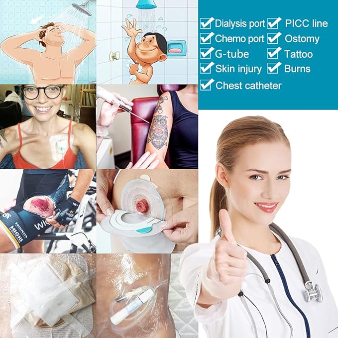 9"x9" Waterproof Shower Cover Incision Bandages for Large Wound with No Glue On The Center Adhesive Transparent Shower Protector Post Surgical Water Barrier Guard Pack of 25
