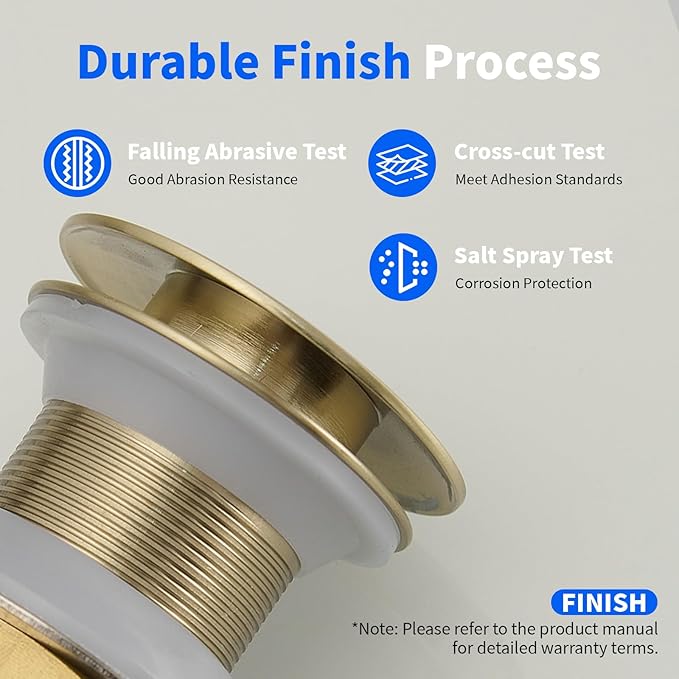 BWE Bathroom Vessel Sink Drain Stopper with Overflow One Piece Pop Up Drain Assembly with Strainer for Bathroom Vessel Vanity Faucet Brushed Gold