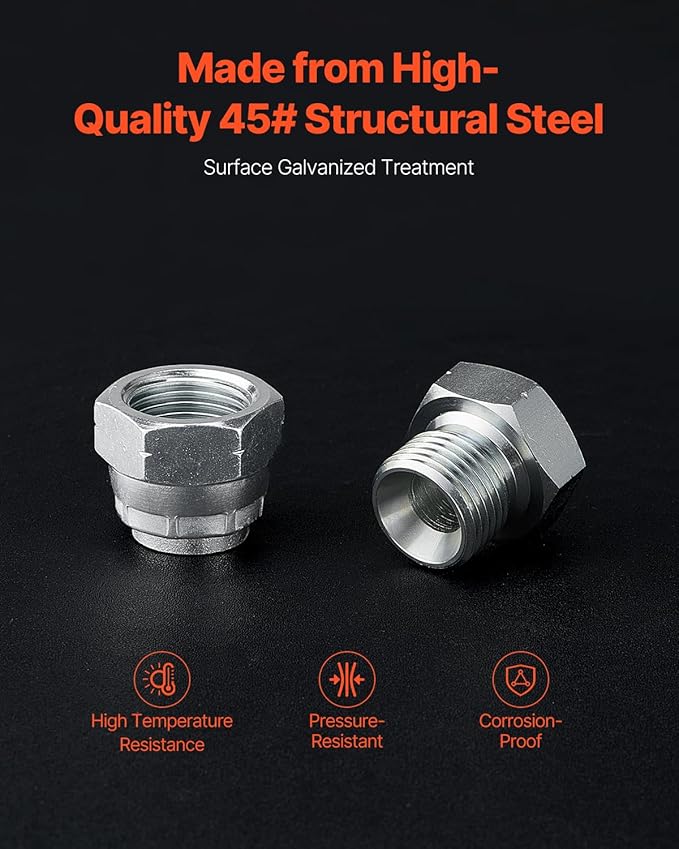 VEVOR 64 PCS BSPP Hydraulic Fittings, Hydraulic Cap and Plug Kit with Precision Threading, Galvanized Steel Heavy Duty Hydraulic Fitting Adapter Kit, Dash Sizes 04/06/08/10/12/16