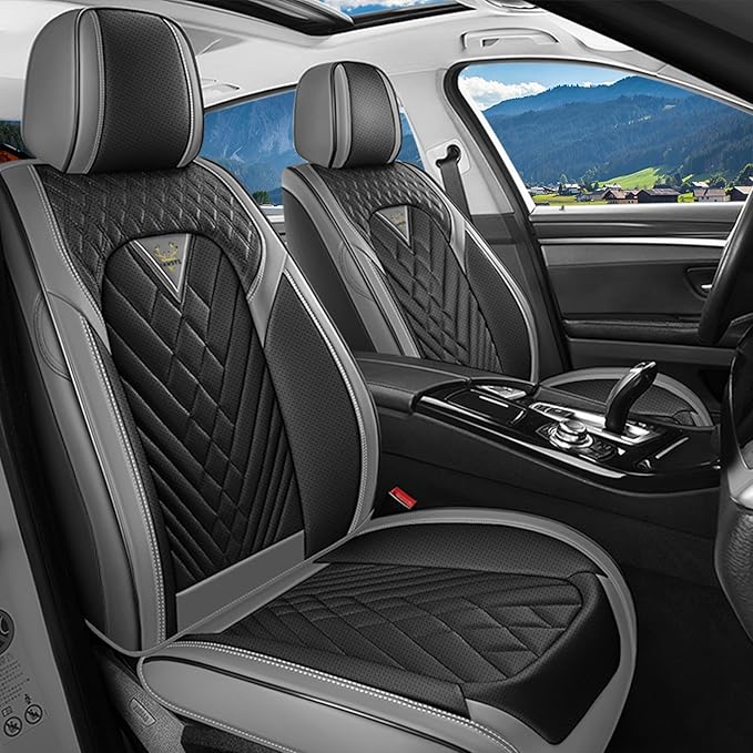 Car Seat Covers for Jaguar E-PACE 2018-2024,Breathable Nappa Leather Car Seat Protector,Front Seat Covers Automotive Seat Cushion with Airbag Compatible(Front Seats,Gray-Black)