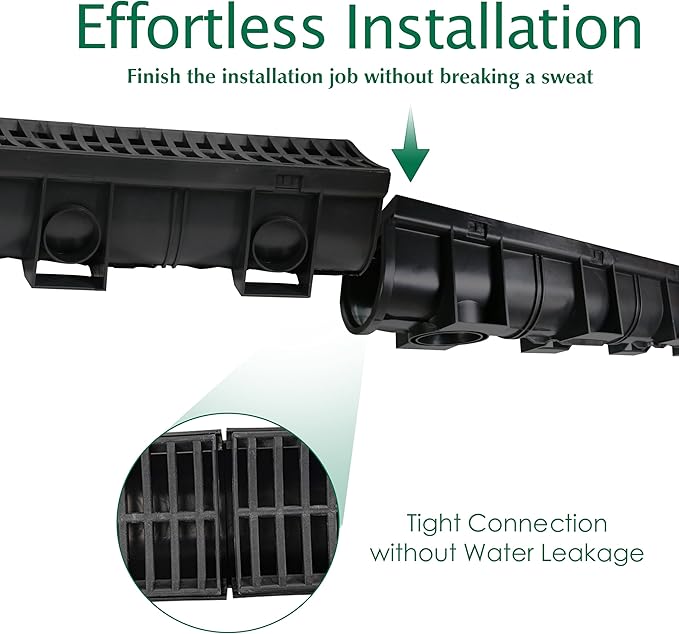 Trench Drain System with Plastic Grate, 3 Packs HDPE Channel Drainage, 39.4" x 3.9" x 3.9" Garden Drain, Total Length 118.2 Inch for Driveway Yard Pool Sidewalk Patio (3, 3.9 x 3.9 Inch)