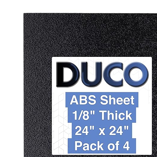 Duco USA-Made ABS Plastic Sheet 1/8 Inch Thick 24" x 24" - 4 Pack of Black Thermoplastic Panels - Textured, Heat Moldable ABS Board for DIY, Car Interiors, Crafts, and More