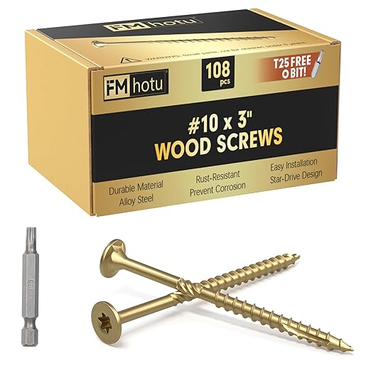 #10 x 3” Deck Screws, 108Pcs Star Drive Wood Screws, Rust Resistant Timber Screws for Timber/Log/Landscaping Wood, T25 Star Bit Included, Gold