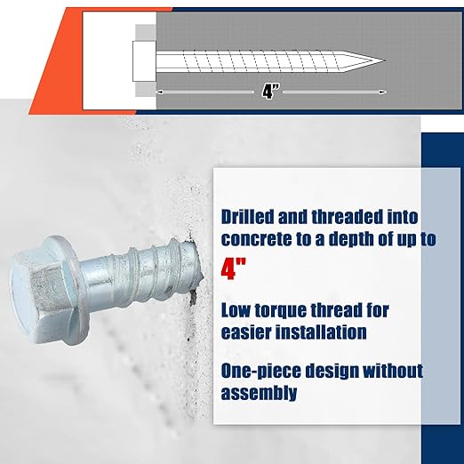Tandefio 80 Pack 1/2" x 4" Concrete Screw Anchor Galvanized Large Diameter Heavy Duty Plated Concrete Anchors for Masonry Brick Anchoring Block Decking Framing Hex Drive