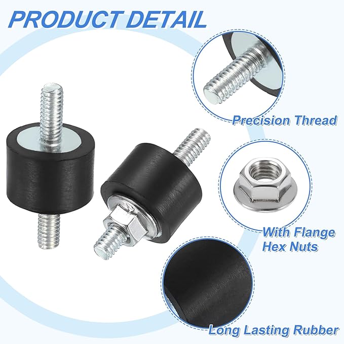 uxcell 4Pcs M4 x 10mm Rubber Mounts, 10 x 15mm Cylindrical Anti Vibration Isolator Studs Shock Absorber Double Studs with Nuts for Car Bobbin Generator Air Compressors