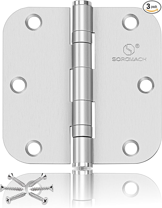 304 Stainless Steel 3.5 Inch Door Hinges Brushed Satin Nickel Interior Hinges 5/8" Radius Corners 3.5'' Ball Bearing Door Hinges- 3 Pack