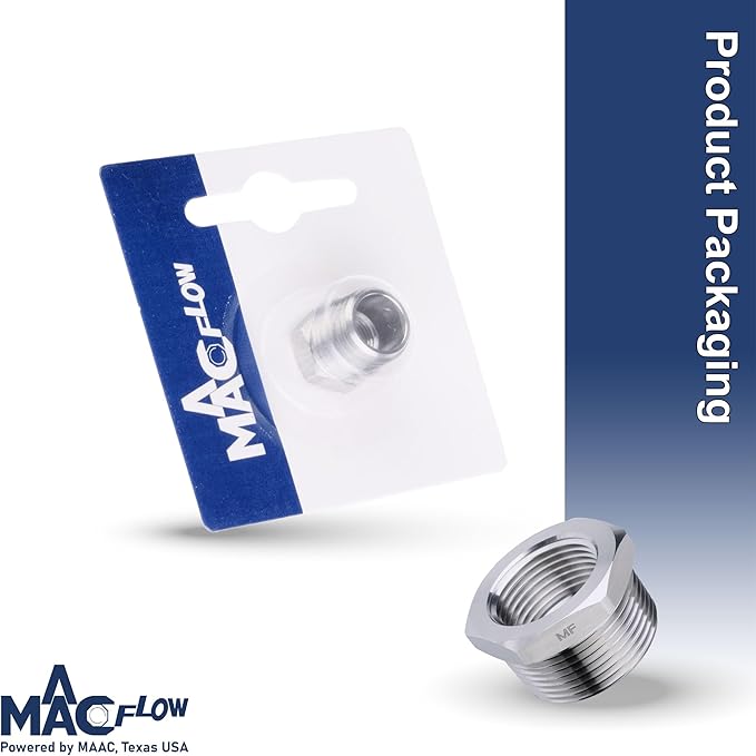 MAACFLOW Stainless Steel 1/4" Male NPT to 1/8" Female NPT Adapter Reducer Hex Bushing (Thread OD 0.52" - ID 0.34") (Pack of 1)