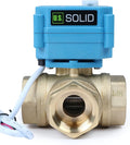 U.S. Solid 1" 3 Way Brass Motorized Ball Valve L Type AC/DC9-24V, Water Shutoff Valve with Manual Function, Standard Port, NOT for Drinking Water