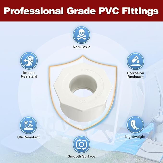 25Pcs 2" x 1" PVC Reducer Bushing Fitting, SCH40 (Spigot x Socket) Furniture Grade PVC Pipe Fitting, Reducer Bush Adapter for Home Sewer Plumbing, Industrial, Pipe Connection