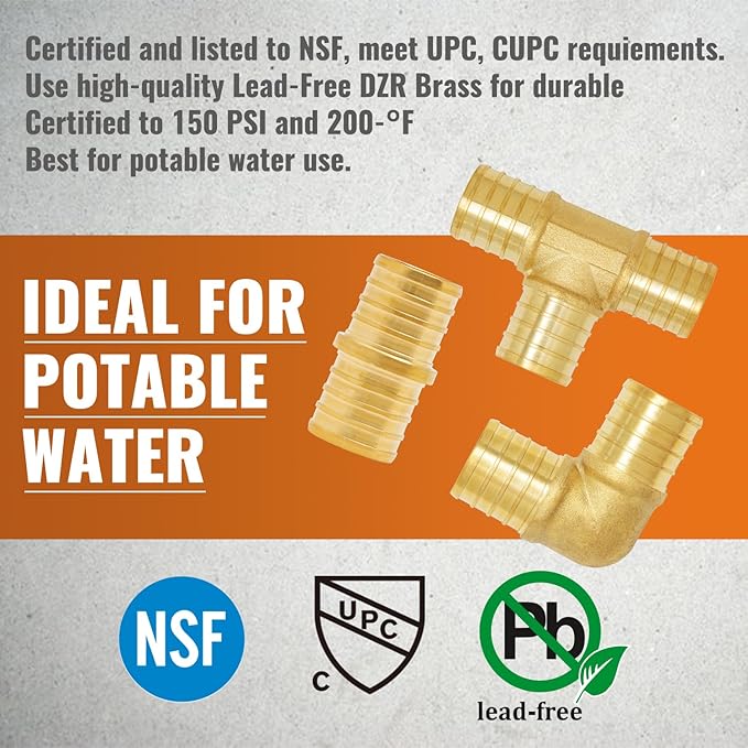 SUNGATOR 30-Pack 1 Inch PEX Fittings, 10 Each Elbow Tee Coupling, No Lead Brass, Pex Fittings 1 Inch Assortment, UPC, NSF Certified