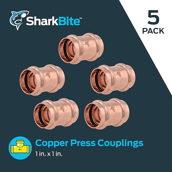 SharkBite 1 Inch Coupling, Copper Press Plumbing Fitting, Pack of 5, UPR020X5