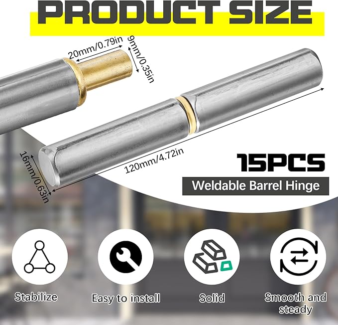 15 Pack 4-5/8" x 5/8" Weld on Bullet Hinges BBQ Smoker Weldable Barrel Hinges Heavy Duty Carbon Steel Detachable Gate Door Fittings for Swing Door Trailer Ramp