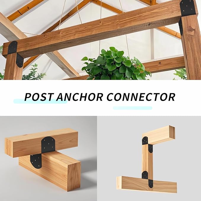 4 Pcs 6"x 6" Deck Post Caps Tie Brackets ,Ineer Size(5.6"x 5.6") 14 Gauge Post Base Steel Post Anchor Connector Support Fence Post Brackets for Posts to Wood