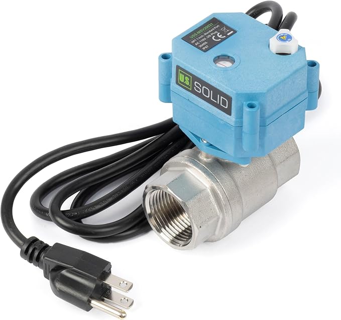 U.S. Solid 1 inch NPT 304 Stainless Steel Motorized Ball Valve - Plastic Electrical Ball Valve, 2 Wire Auto Return, AC 110~230V, Normally Closed, IP67, NSF Certified