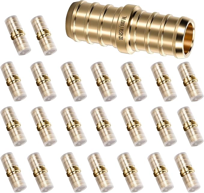 PEX Fittings 1/2 Inch, 24PCS Coupling Lead-Free Brass Connectors for PEX B Pipe, NSF UPC Certified, ASTM F1807, Compatible with Crimp/Clamp Rings (Hot/Cold Water, Hydronic Heating)