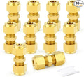 GASHER 10PCS Brass Compression Tube Pipe Fitting Connector, 10mm Tube OD Connector