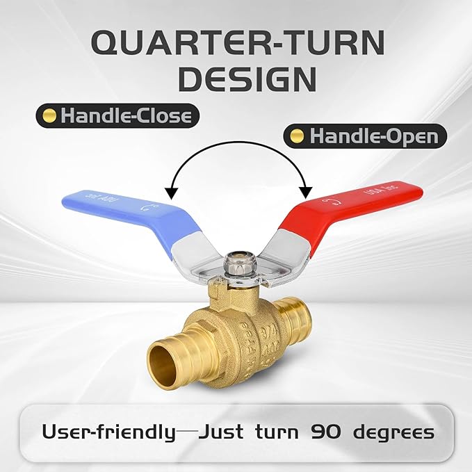 20-Pack Foskan 3/4" PEX Crimp Ball Valve, Brass Quarter Turn Full Port Shut-off Valve for PEX Tubing(Blue and Red)