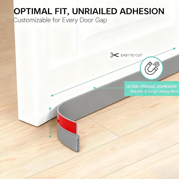 2 Pack Door Draft Stopper for Bottom of Door, 39" Silicone Weather Stripping Door Seal Strip, Self Adhesive Door Sweep Noise and Dust Blocker, Energy Saving Under Door Draft Blocker for Home & Garage
