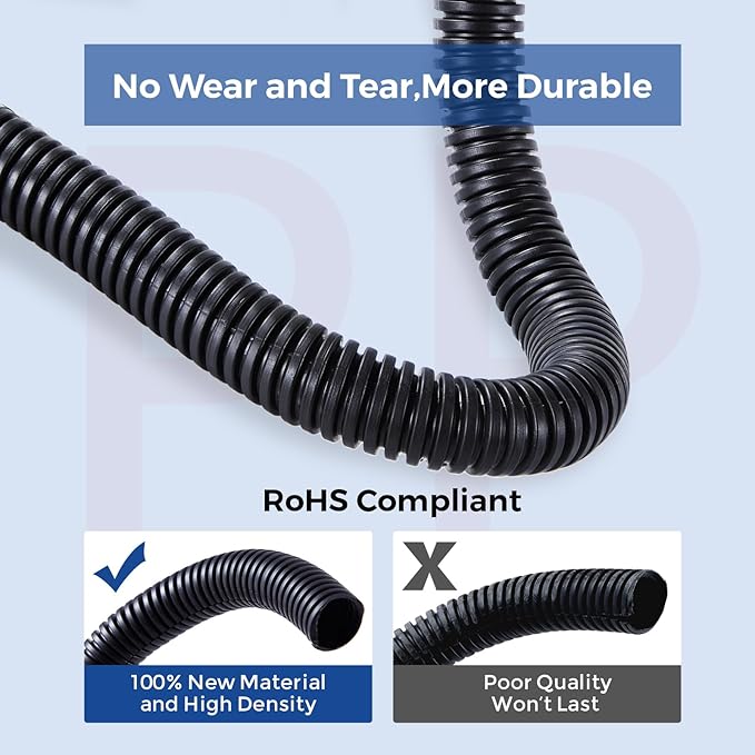 10ft 1/4inch Cable Management, White Wire Loom Tubing Cord Protector, Cable Sleeve Wire Wrap, Cord Wrap for Computer Cord Organizer, Office, Home, ect