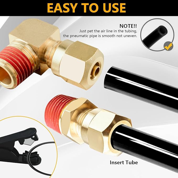 129 PCS Brass DOT Air Line Fittings with 50FT 1/4" DOT Air Line Kit Quick Connect 1/4" 1/8" 3/8" 1/2" NPT Thread Fittings with Pneumatic Tubing Set for Semi Truck Trailer or Industrial Air System