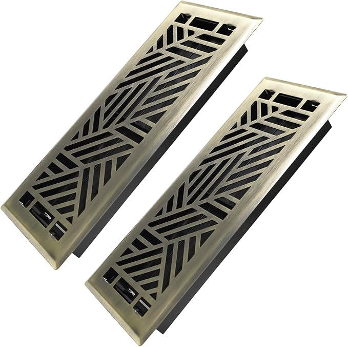 4x12 Inches 2 Pack Heavy Duty Walkable Floor Register Easy Adjust Air Supply Lever Floor Vents - Brooklyn Design - Vent Cover for Home Floor - Antique Brass