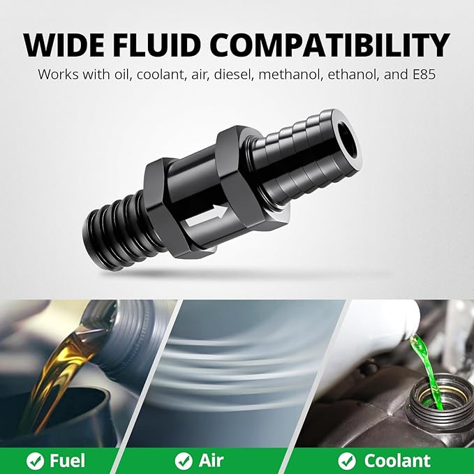 EVIL ENERGY 1/2" (12mm) Check Valve, 2 Pcs Aluminum One Way Fuel Check Valve for Gasoline, Diesel & Coolant with Universal Hose Clamps, Black