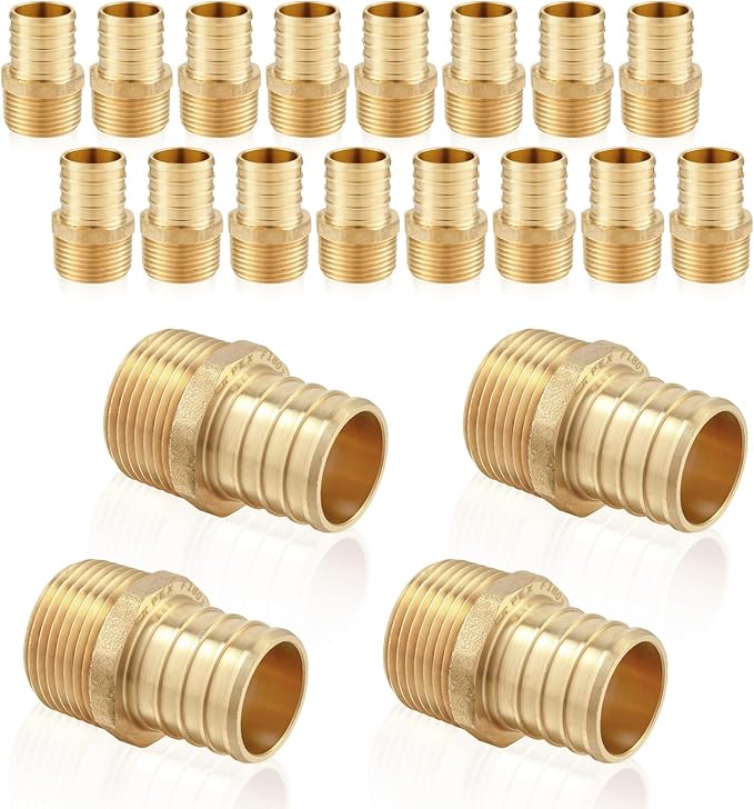 20-Pack HeSun PEX Fittings, 3/4" PEX x 1/2" Male NPT, Brass Crimp Male Adapter Fitting for ASTM F1807(PEX1807279)
