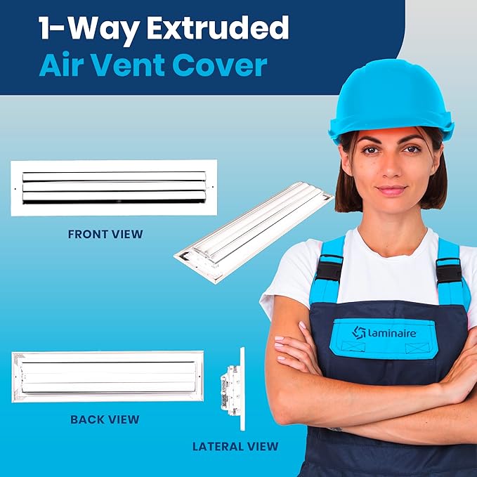 20x4 Inch (Duct Opening) Aluminum 1-Way Air Flow Vent – HVAC Vent Cover for Wall or Ceiling – Quiet HVAC Wall Register with Multi-Shutter Damper – Adjustable Curved Blade - Plastic Seal for Tight Fit