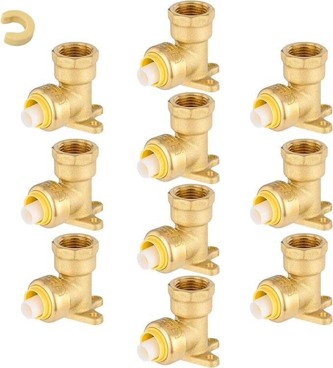 Push-fit Drop Ear Elbow,1/2 Inch Push Fit x 1/2 Inch Female NPT Drop-ear Elbow with Disconnect Clip, Push Fittings for Copper, PE-RT, CPVC Pipe(Pack of 10)(PF066-10Pack)