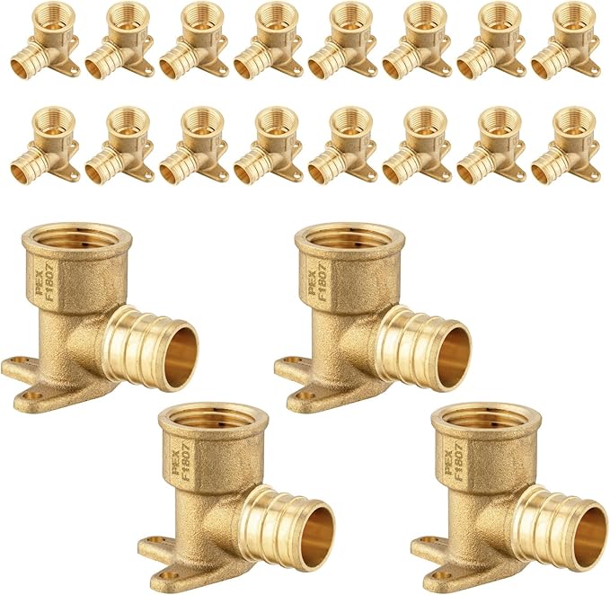 HeSun 20-Pack PEX Fittings, 3/4" PEX x 1/2" Female NPT, Pex Drop Ear Elbow, Brass Crimp Fitting for Pex Pipes, ASTM F1807