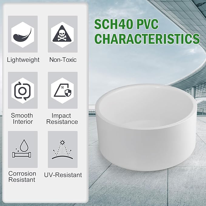 SCH40 PVC Cap 4 Inch - Fit Standard 4" SCH40 PVC Pipes (OD Approx. 4.5"), Zernmiarder Furniture Grade Pipe Caps, White Pipe Cover Fittings for Plumbing, DIY, Garden & Furniture - 1 Pc