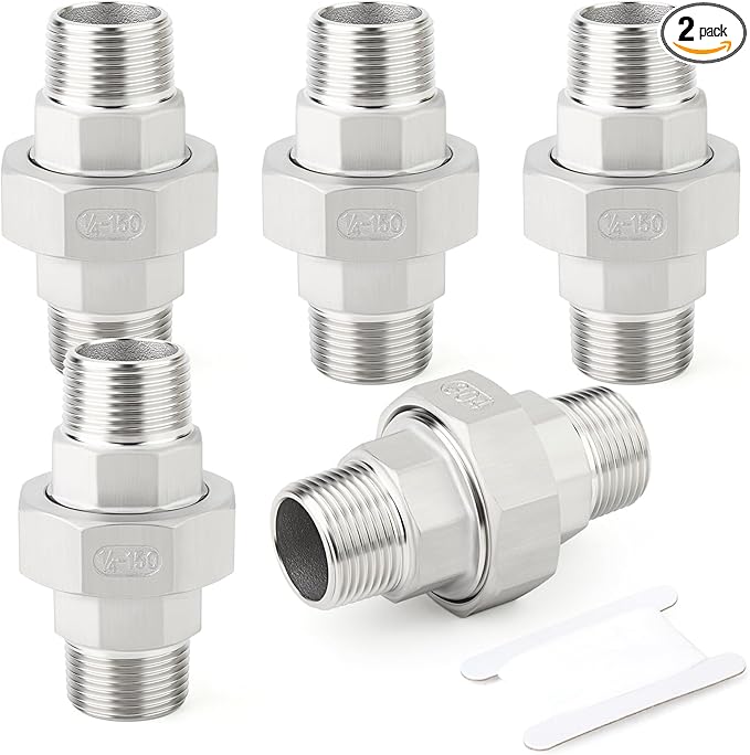 TAISHER 2PCS 304 Stainless Steel Union，1/4" NPT Male x 1/4" NPT Male Cast Pipe Fitting