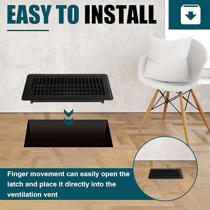 VOISEN Floor Register 4x10, 8 Pack Black Floor Vent Covers, Heavy Duty Steel Walkable Floor Vents,Vent Covers for Home Floor