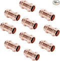 Copper Press Fittings 3/4 inch Coupling with Stop Zero Lead P x P, 10-Pack Press Copper Fittings 3/4" for Plumbing, Use with Hydraulic Press Fitting Tool