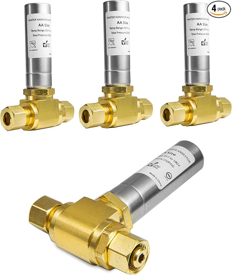4-Pack EFIELD MH-231-2-FM Tee Stainless Steel Water Hammer Arrestor,3/8" OD Comp. X 3/8" OD Female Comp. For Faucets, Dishwasher Connection,(HAMMER013-4PCS)