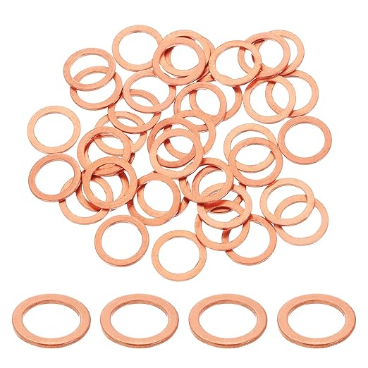 uxcell 75Pcs M10 Flat Washer Copper Washer Sealing Rings, 10mm ID 14mm OD 1mm Thickness Copper Crush Washers Metric Sealing Gasket for Plumbing Machinery Automotive