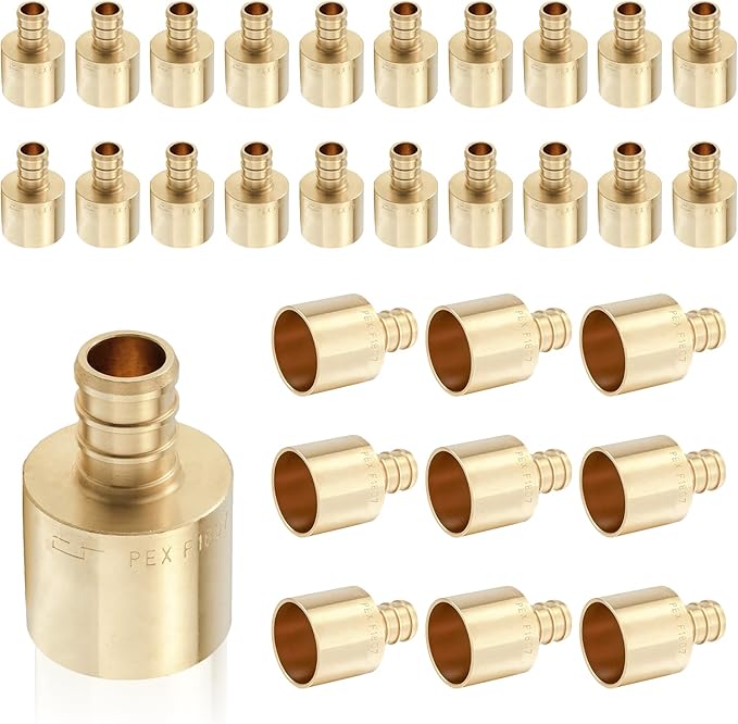 (30-Pack) PEX Fittings, Pex 1/2"x3/4" Female Sweat Copper Adapter, Brass Crimp Fittings, for PEX Tubing Pipe Plumbing, ASTM F1807(PEX1807131-30Pack)