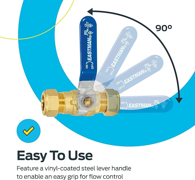 Eastman 1/2 Inch Compression Heavy Duty Full Port Ball Valve, Brass Plumbing Fitting, 20096LF