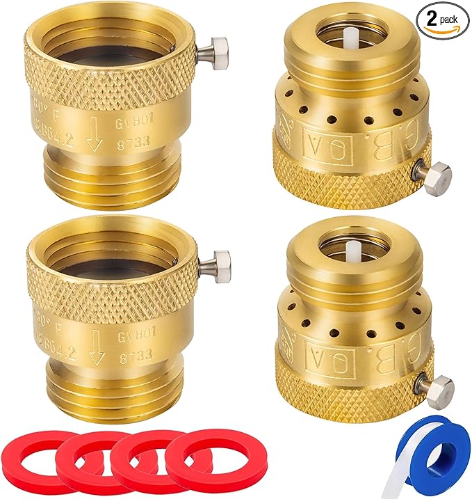 4-Pack Brass Vacuum Breaker Set 3/4" Anti-Siphon Hose Bib Valve for Garden Spigot RV Hose Connection Backflow Preventer Connector with Tape and Extra washers