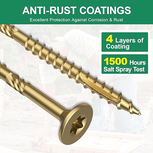#10 x 4” Deck Screws, 108Pcs Star Drive Wood Screws, Rust Resistant Timber Screws for Timber/Log/Landscaping Wood, T25 Star Bit Included, Gold
