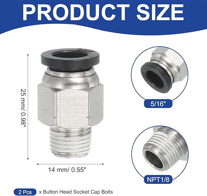 MECCANIXITY 2 Pcs NPT Push to Connect Air Fittings, Male Straight 5/16" Tube OD x 1/8" NPT Thread Air Quick Connector Coupling Adapter for Gas Hose Pneumatic Tools, Black