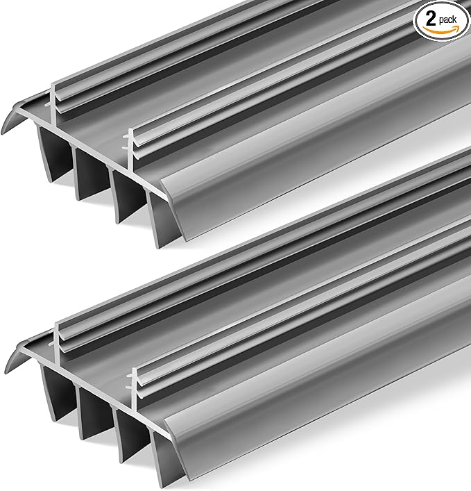 Replacement Door Bottom with Vinyl Fins 36" Long 1 3/4" Wide Threshold Seal Bottom of Door Weatherstrip Kerf Weather Stripping for 7/8" Between Barbs(2 Pcs,Grey)