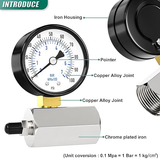 0-100PSI Gas Pressure Test Gauge, 3/4FNPT Connection 2" Dial Size, Chrome Plated Steel Body Assembly, for Measuring The Pressure of Gas Line, Gas Circuit, Air