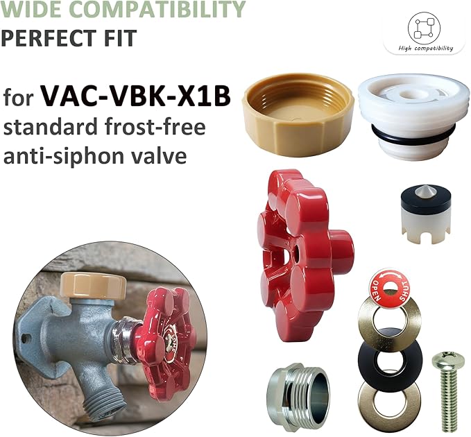 Universal Outdoor Faucet Repair Kit (VACVBKX1B Vacuum Breaker,Metal Handle),Wall Hydrant Complete Replacement Kit,Anti-Siphon Frostproof Faucet Valve Hose Faucet Fitting Repair Kit