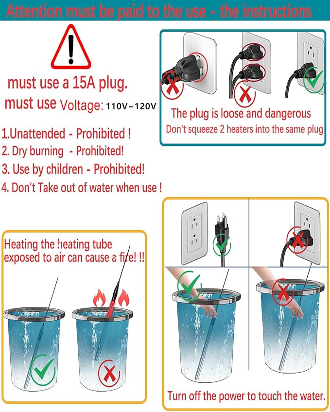 2000W Bathtub Heater | Pool Heater for Above Ground Pools, Portable Extra Baptistry Heaters for Baptismal Water Warmer, Inflatable Hot Tubs Warmer -120V Immersion Water Heaters for Bathtub