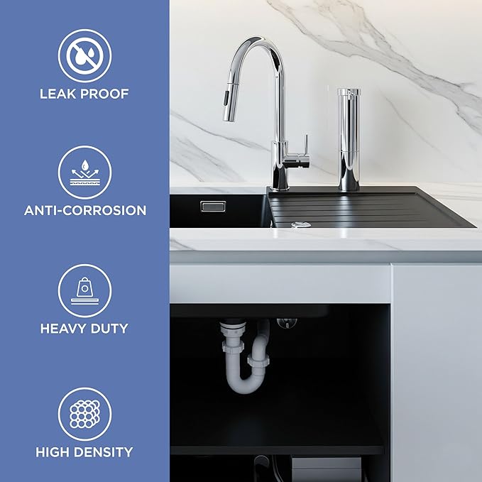 1-1/2 Inch P-Trap Kit, Polypropylene Tubular with PVC Marvel Adapter, Ribbed Threaded Nuts for Strong Leak-Free Connection, Includes J-Bend, Wall Arm & Washers, Made in USA