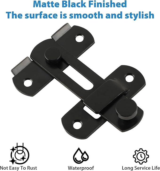 Alise 2Pcs Flip Latch Gate Latches, 4 inch Heavy Duty SUS304 Stainless Steel Gate Hardware,Safety Door Lock for Barn Wood Fence, Sliding French Doors Matte Black MS9500B-2P